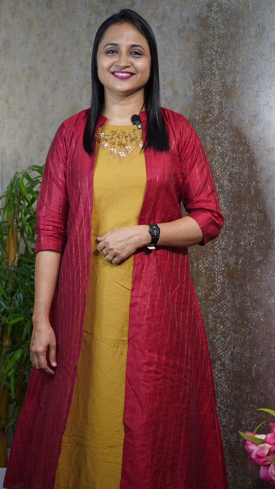 SEMI RAW SILK JACKET KURTI CODE: MB122