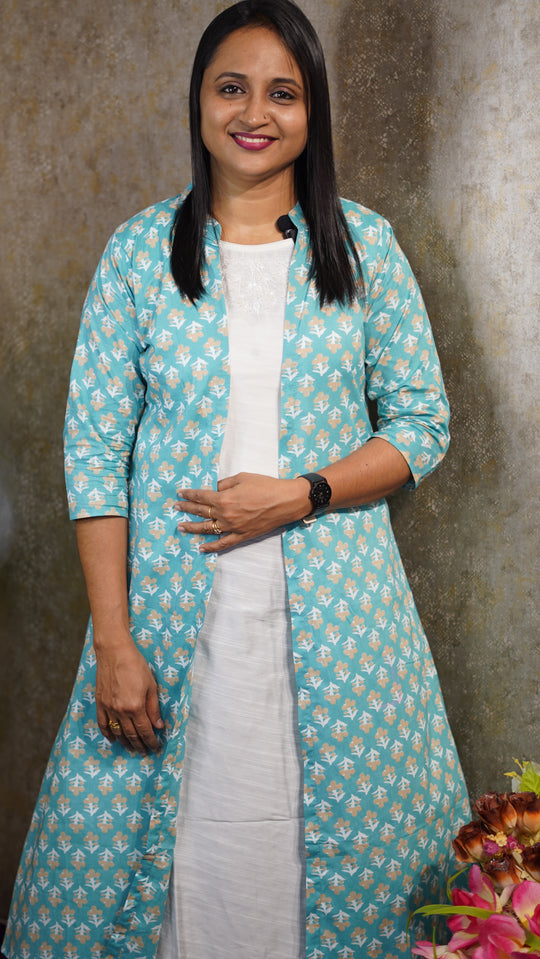 SEMI RAW SILK KURTI WITH COTTON JACKET CODE :MB122