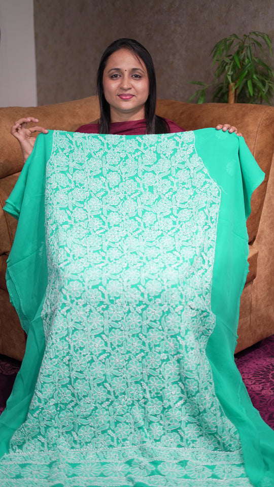 PURE GEORGETTE LUCKNOWI CHIKANKARI MATERIAL CODE:MB130