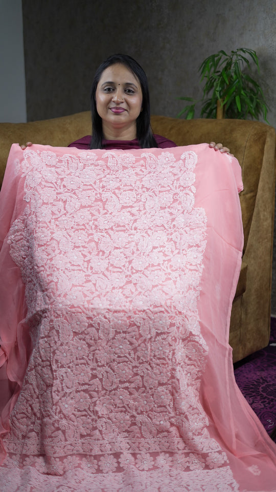 PURE GEORGETTE LUCKNOWI CHIKANKARI MATERIAL CODE :MB130