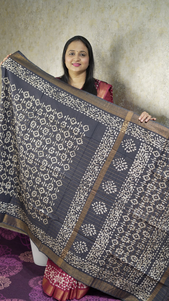 BATIK PRINTED SEMI TUSSAR SAREE CODE :MB131