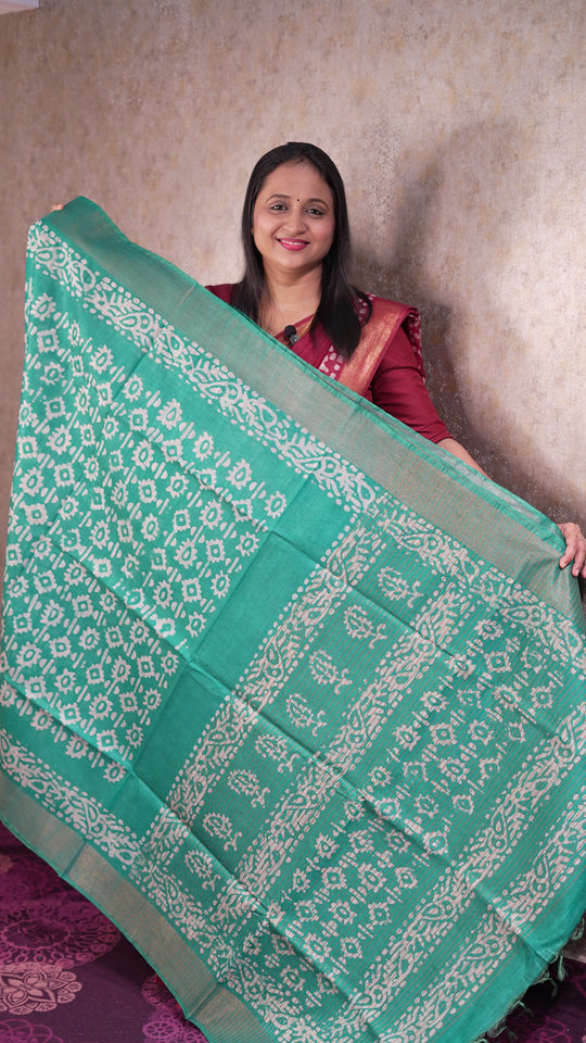 BATIK PRINTED SEMI TUSSAR SAREE CODE:MB131