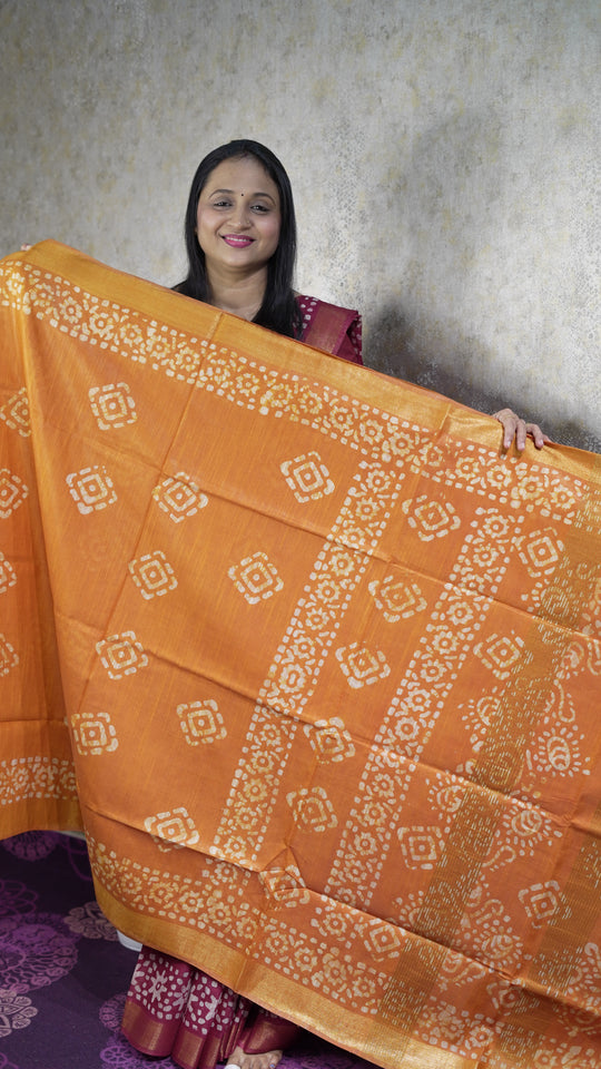 BATIK PRINTED SEMI TUSSAR SAREE CODE:MB131