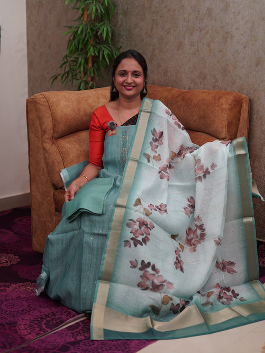 TUSSAR ORGANZA SALWAR MATERIAL CODE:MB155