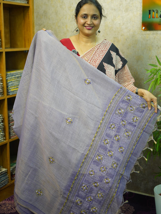 TISSUE LINEN EMBROIDERY SAREE CODE:MB235