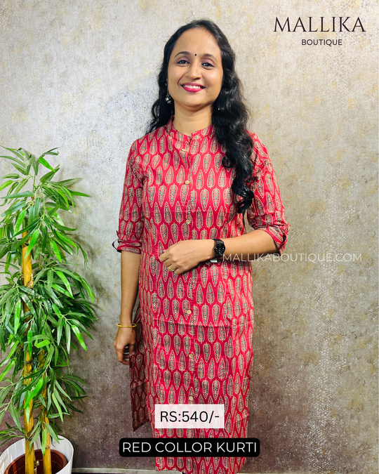 cotton dailywear kurtis product_code_MB81 red ajrak collar
