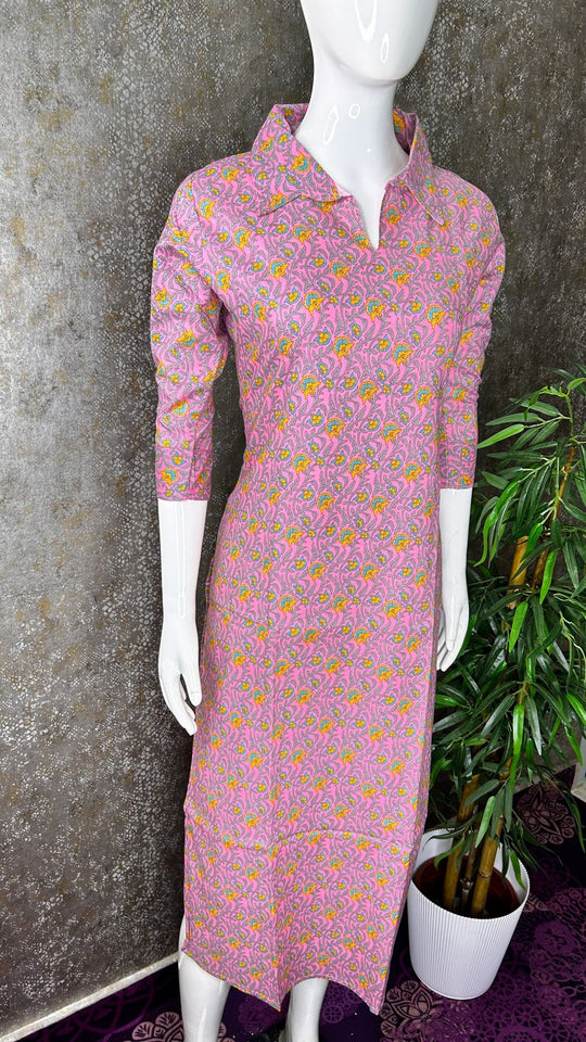COTTON FLORAL PRINT SLITTED COLLAR KURTI