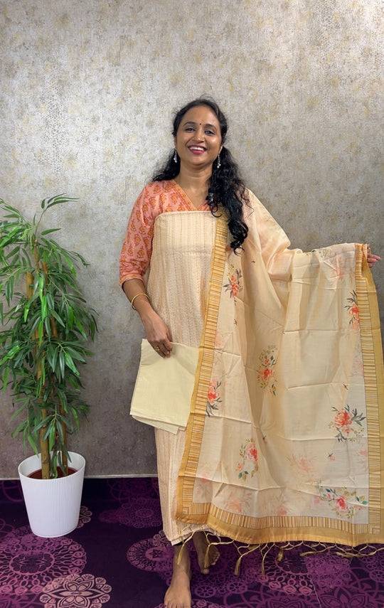 SEMI TUSSER SALWAR 3PC MATERIAL productcode MB65 offwhite