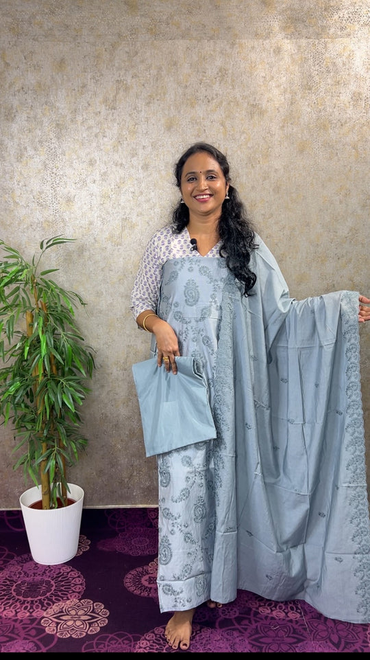 SILKY NET KOTA SALWAR MATERIAL WITH KASHMIRI THREAD WORK PROCODE-MB66G