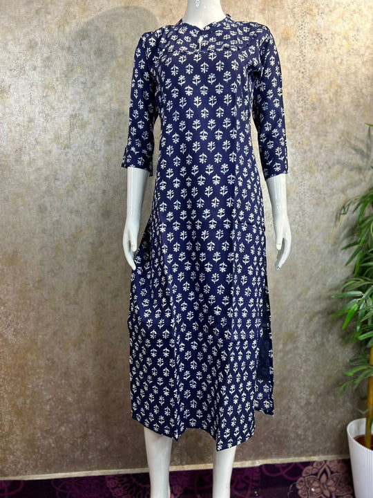 COTTON RAYON COLLAR KURTI PROCODE_MB71 NAVYBLUE