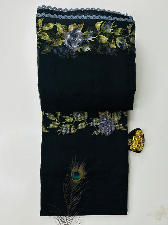 SUPER NET KOTA_JET BLACK SAREE WITH THREAD EMBROIDERY-MB75BLGY