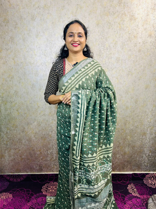 cotton linen dailywear sarees product_code_MB82 olive green