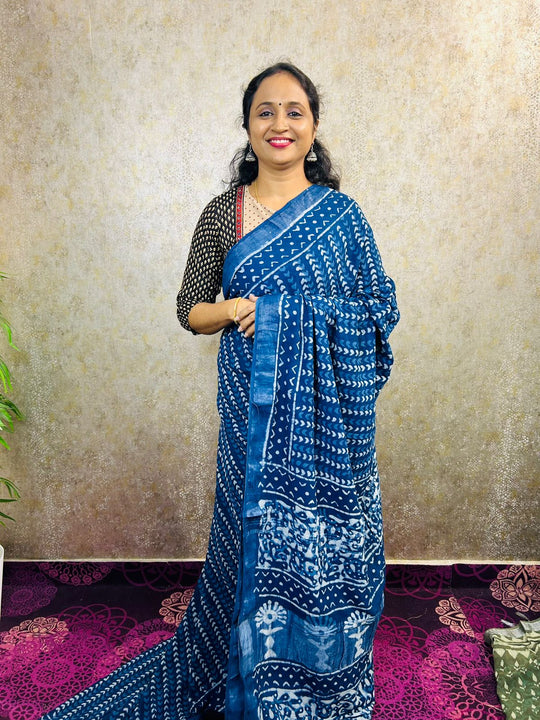 cotton linen dailywear sarees product_code_MB82 indigo stripes