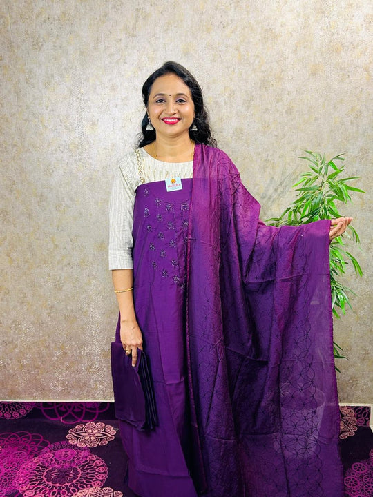 SALWAR MATERIAL-3PC-TOP AND DUPATTA SEMI SILK-MB83-PURPLE