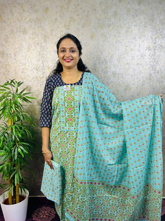 PURE MUL COTTON FLORAL PRINTED 3PC SALWAR MATERIAL-PC-MB85-GREEN