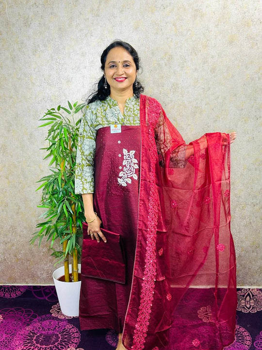 SEMI SILK SALWAR MATERIAL 3PC SET PC-MB90