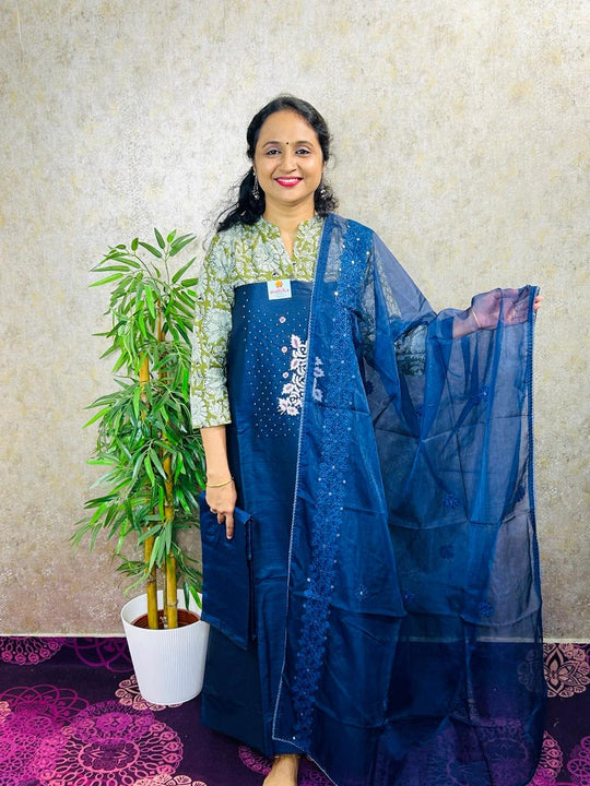 SEMI RAW SILK SALWAR MATERIAL 3PC SET PC-MB90