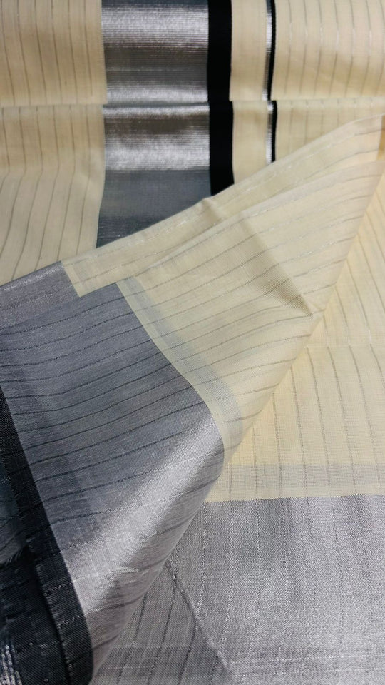 KERALA COTTON SILVER AND BLACK STRIPES
