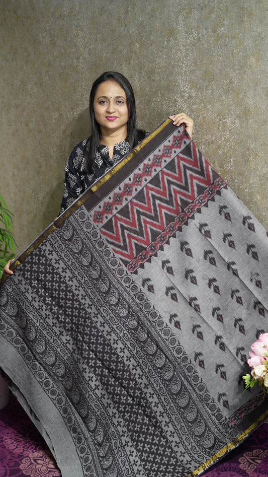 COTTON IKKAT PRINTED SAREE CODE: MB126