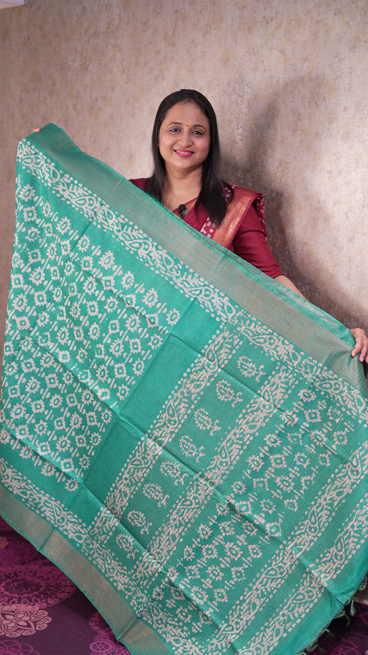 BATIK PRINTED SEMI TUSSAR SAREE CODE:MB131