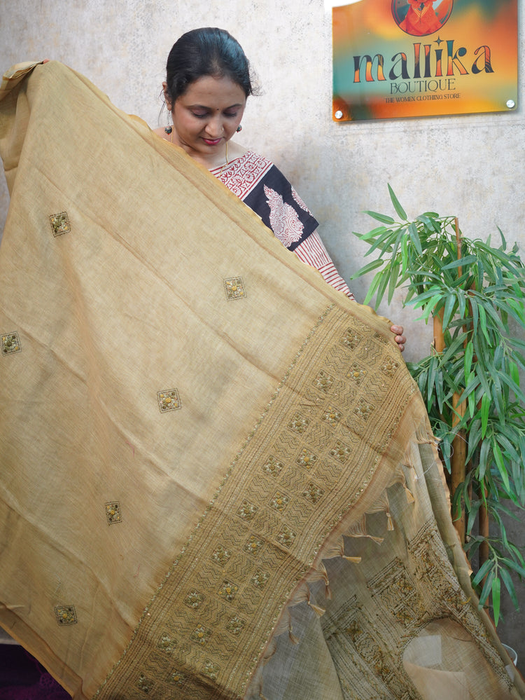 TISSUE LINEN SAREE CODE:MB235