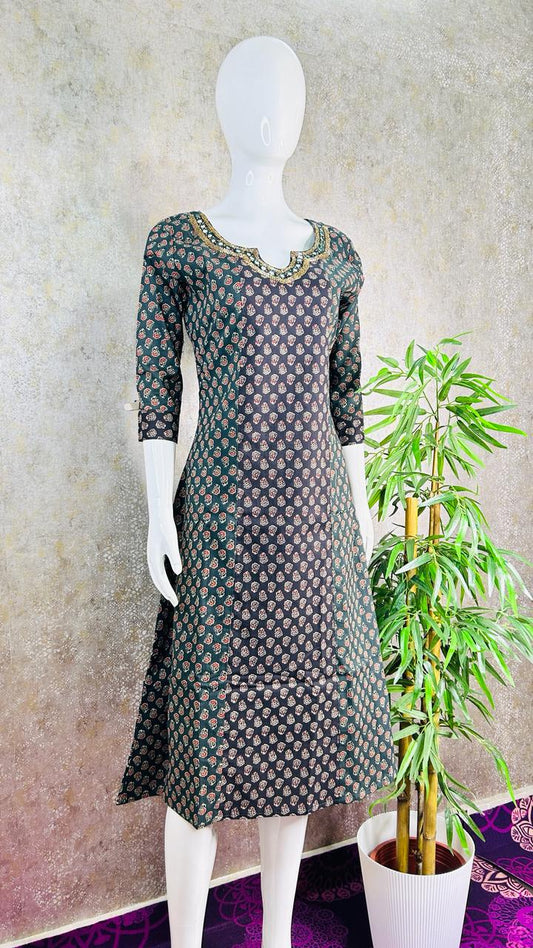 AJRAK A LINE HANDWORKED KURTI