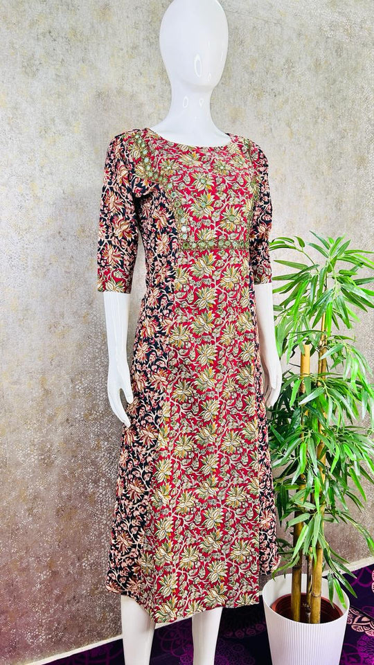 AJRAK A LINE HANDWORKED KURTI