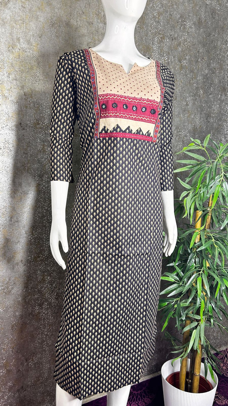 COTTON KUTCH EMBROIDERY KURTI WITH MIRROR WORK