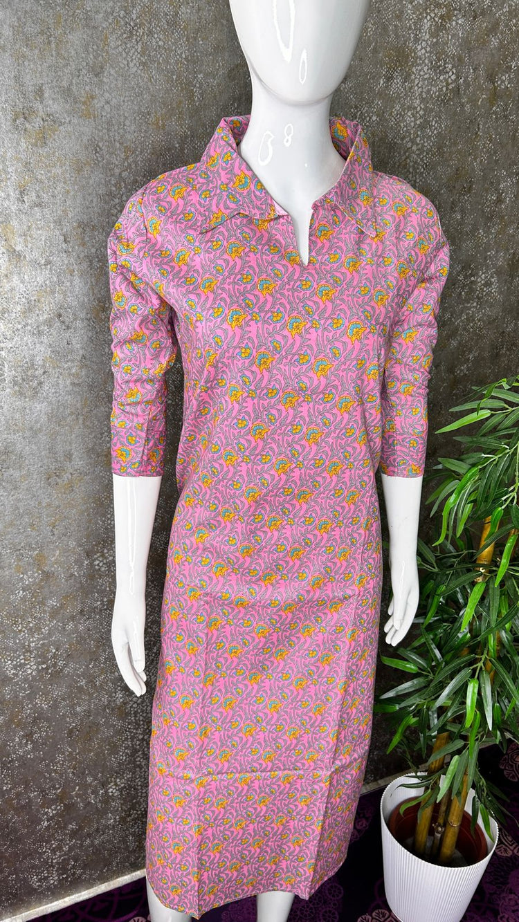 COTTON FLORAL PRINT SLITTED COLLAR KURTI
