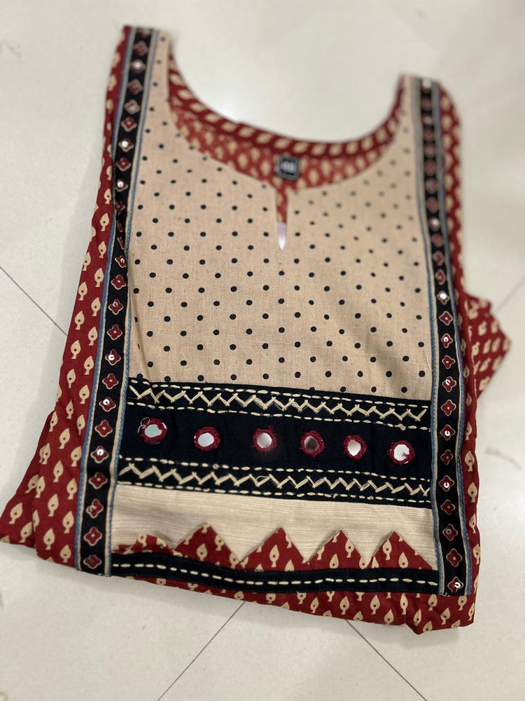 COTTON KUTCH EMBROIDERY KURTI WITH MIRROR WORK