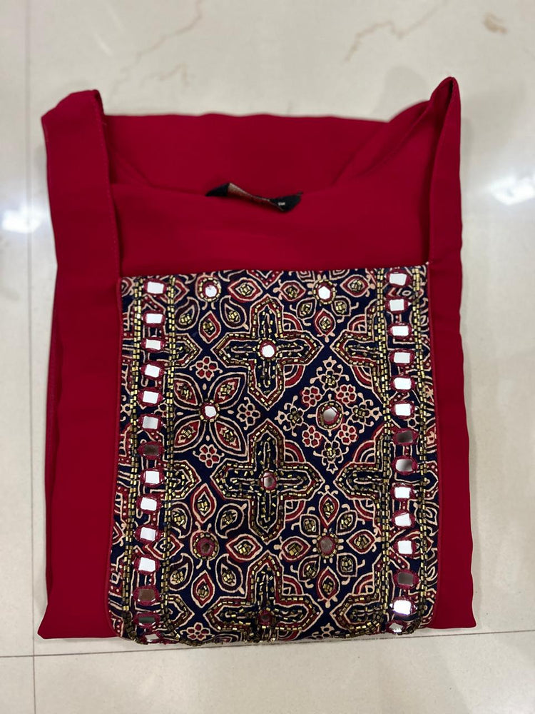 DEEP PINK HANDWORKED GEORGETTE A LINE KURTI_MF02MB131123