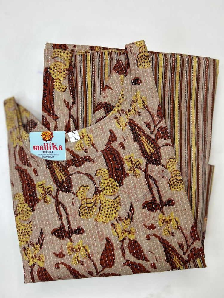 PURE COTTON-FULL KANTA WORKED KURTI -Procode-MB70BROWN