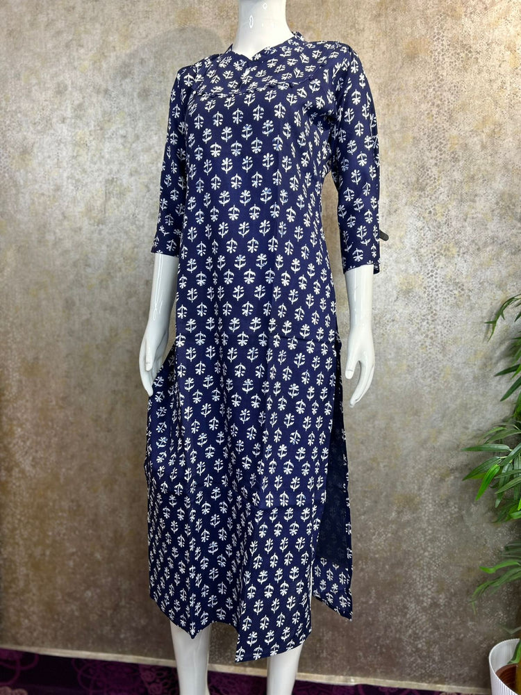 COTTON RAYON COLLAR KURTI PROCODE_MB71 NAVYBLUE