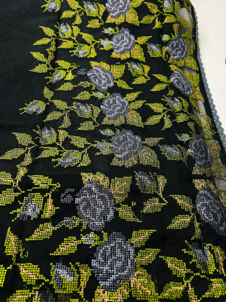 SUPER NET KOTA_JET BLACK SAREE WITH THREAD EMBROIDERY-MB75BLGY