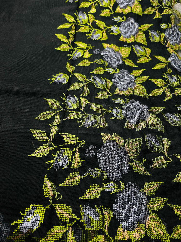 SUPER NET KOTA_JET BLACK SAREE WITH THREAD EMBROIDERY-MB75BLGY