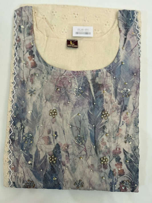 PURE COTTON HAKOBA KURTI WITH ORGANZA YOKE HANDWORKED-MB76