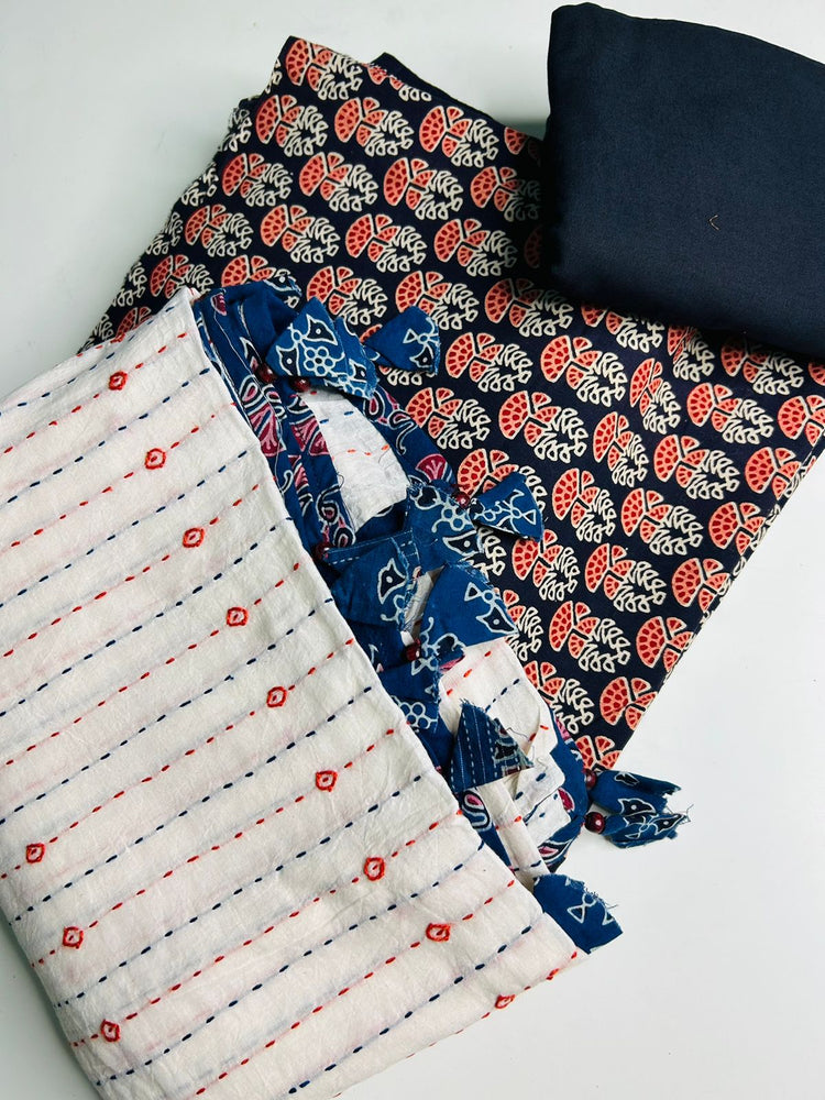 PURE 100 COUNT COTTON AJRAK SALWAR 3PCS MATERIALPC-MB80