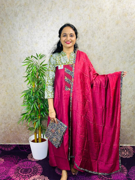 SEMI SILK SALWAR MATERIAL 3PC SET PC-MB90