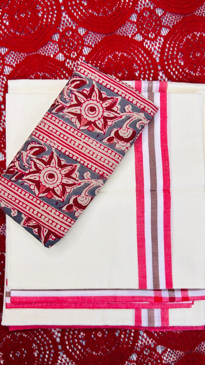 MULLOTH SET MUNDU WITH  COTTON BLOUSE